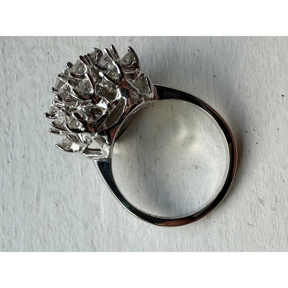 Vintage diamond and 14k white gold cocktail ring - Picture 4 of 11